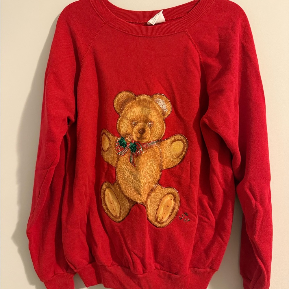 Red Teddy Bear Sweater Christmas Sweater Vintage 1992 Size XL